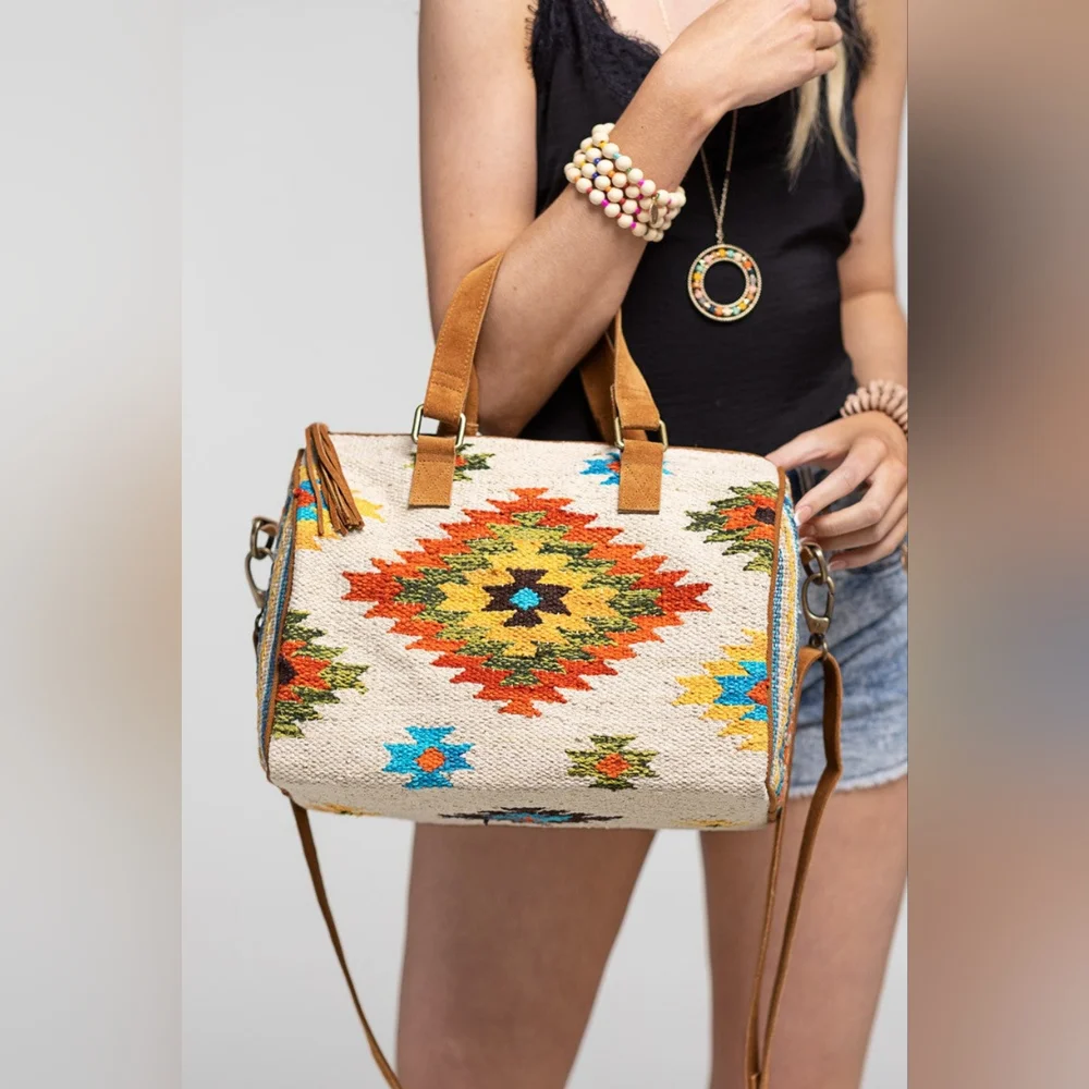 Handmade Boho Chic Satchel / Boston Bag - Navajo Aztec Inspired Design